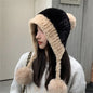 Womens Knitted Hat Winter Warm Beanie with Ear Flaps Pom Pom Extra Soft Thickened Lining Cold Weather Cap for Outdoor Sports