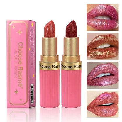 Glitzernder perlfarbener rosafarbener Samtlippenstift, wasserdicht, metallic, langanhaltend, matt, schimmernd, Diamant-Lippenstift, Damen Make-up Kosmetik