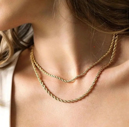Ropes Long Necklace for Men Women,Stainless Steel Gold Color Twisted Rope Chain Collar,2/3/4/5mm Punk Basic Waterproof Jewelry