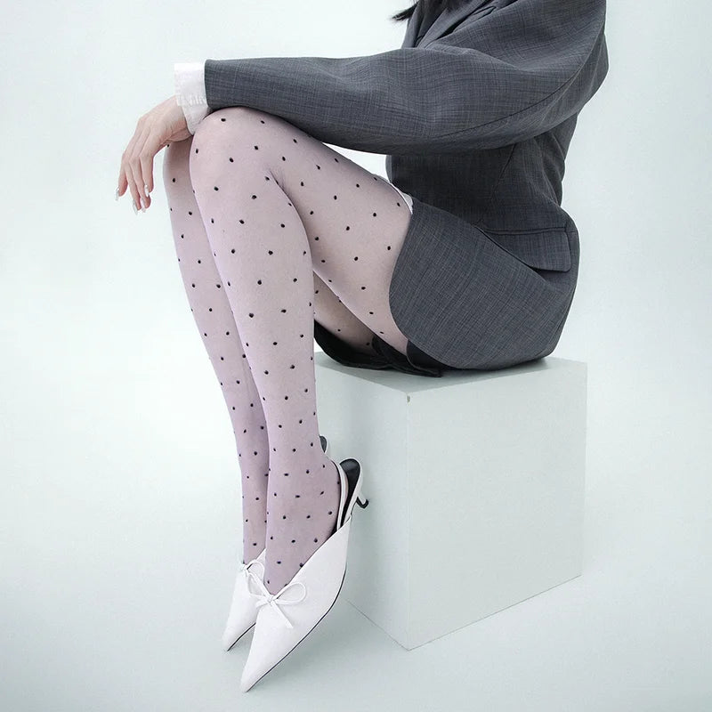 Vintage Dot Sheer Tights Women Summer Thin Nylon High Waist Stockings Pantyhose Silky Footed Tights for Women 2025 Y2K Style