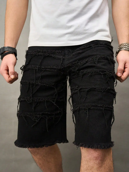 Men's Black Straight-Leg Denim Shorts