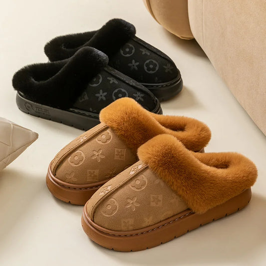 Women's Fuzzy Fur Plush Slippers – Anti-Slip Couple Shoes