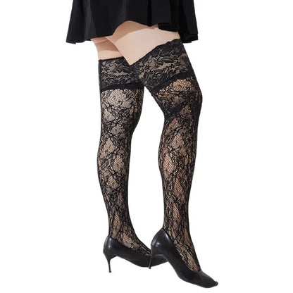 Plus Size Lace Fishnet Stockings For Women Sexy Hollow Out Mesh Solid Color Knee Socks Female Fishing Net Stretch Long Socks New