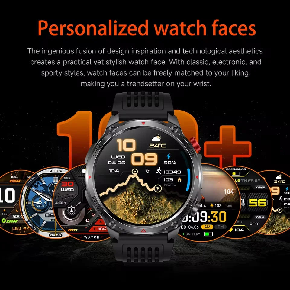 2026 New Military Outdoor Smart Watch Men GPS Compass Altimeter 5ATM Waterproof 1100mAh Battery Bluetooth Call Tactical Sports