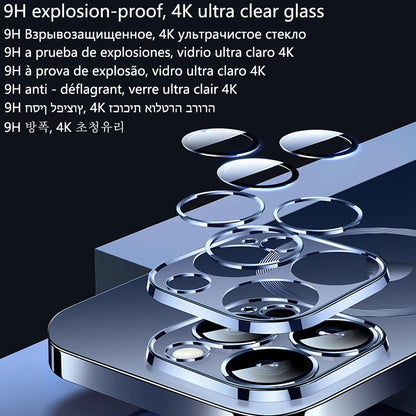 Smartphone with camera module and text about explosion-proof 4K ultra clear glass