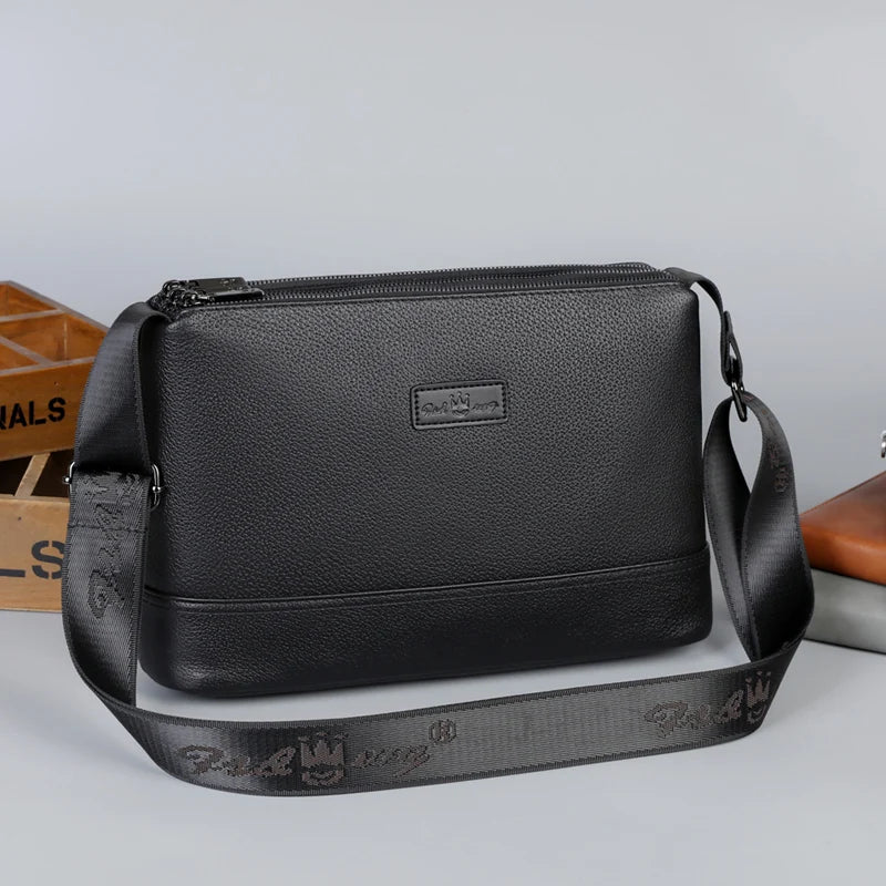 Genuine Leather Men's oulder Bag Casual Busin Crossbody Bag Top Layer Cowhide New 2025 for Youth three-layer zipper shoulder bag