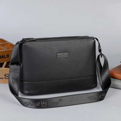 Genuine Leather Men's oulder Bag Casual Busin Crossbody Bag Top Layer Cowhide New 2025 for Youth three-layer zipper shoulder bag