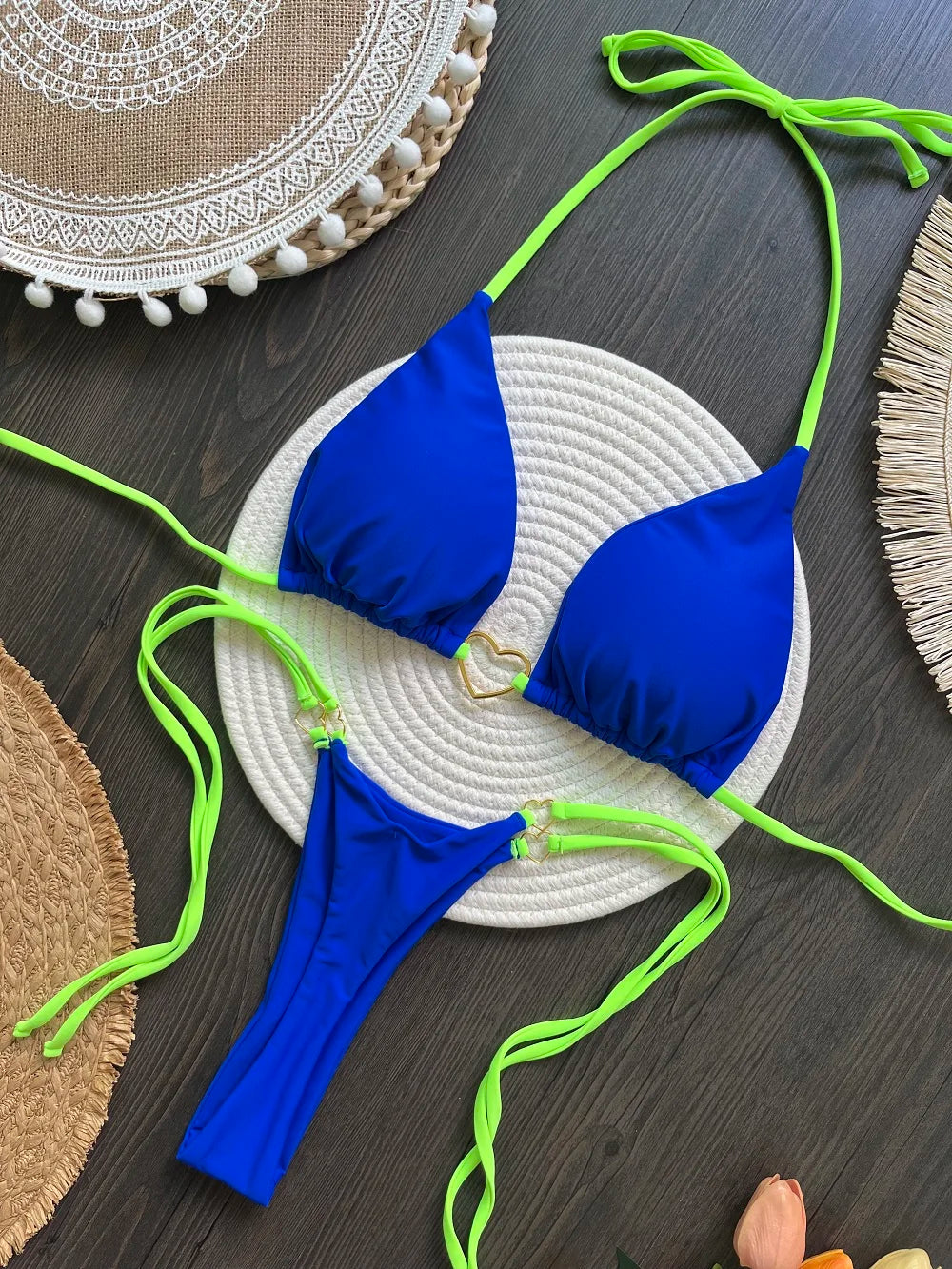 Sexy Halter Triangle Thong Bikini Set Swimwear