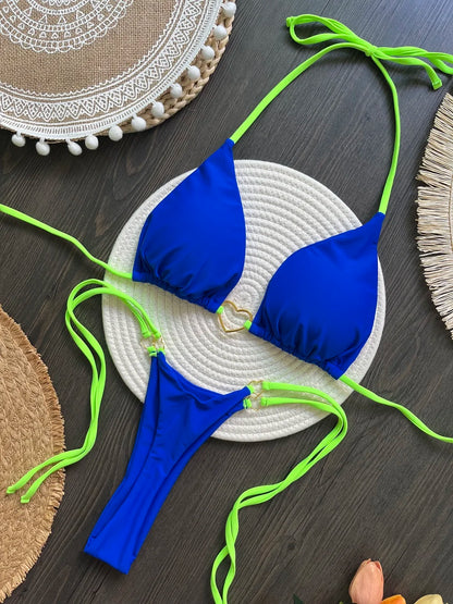 Sexy Halter Triangle Thong Bikini Set Swimwear
