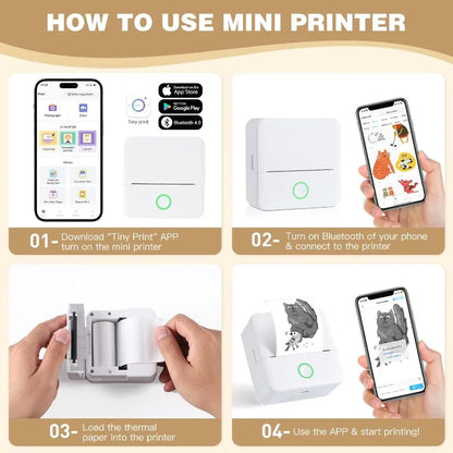 Thermo-Minidrucker, tragbarer tintenloser Etikettendrucker, Bluetooth-fähiger kleiner Taschendrucker für Kinder zum Selbermachen von 57-mm-Fotodrucken