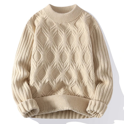 Thiened Knitted Warm Pure Color Low Collar Men's Twist Flower Sweater Autumn Winter New Sle Youth round Ne Base irt