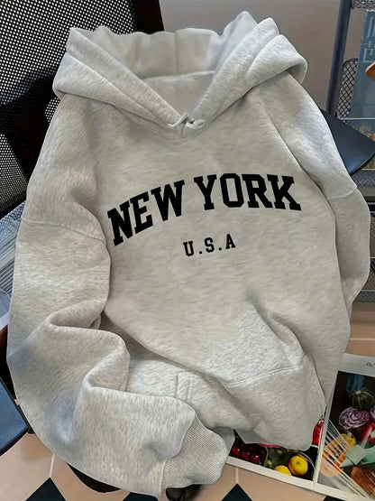 Relaxed Fit Women's Hoodie NEW YORK U.S.A. Lettering Pullover Sweatshirt Fashion Casual HipHop Sweatshirt Unisex