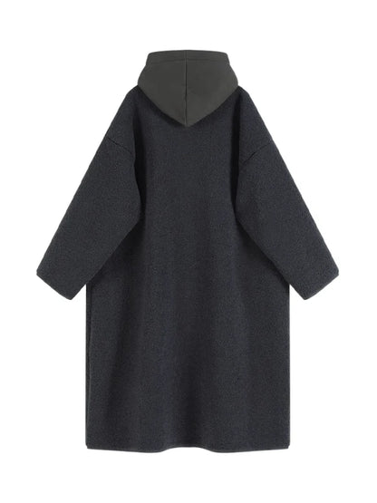 Loose Fit Woolen Coat Women's Mid-Length Hooded Jaet plus Size Comfortable Ele Autumn Winter Outerwear Faionable