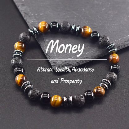 Classic Black Natural Labradorite Volcanic Stone Beads Bracelet Women Men Spiritual Protection and Energetic Banlance Jewelry
