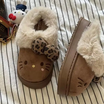 Autumn Winter Hello Kitty Slippers For Women Plush Cute Sanrio Home Warm Cotton Slippers Cartoon Home Indoor Shoes Gifts