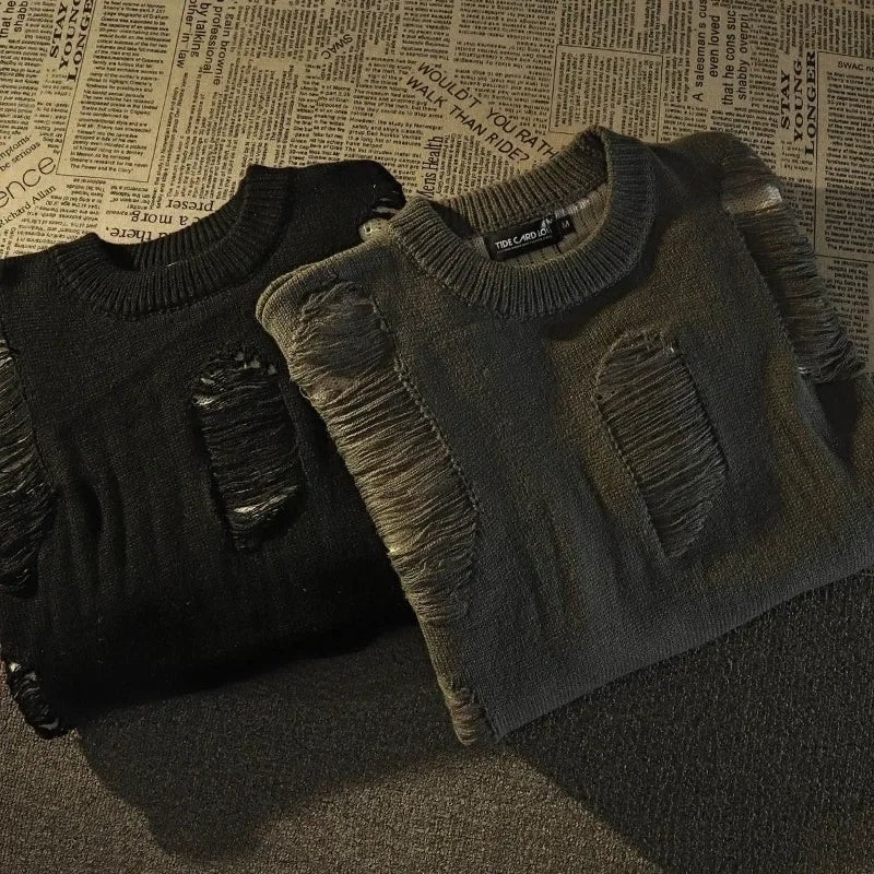 Amerikanischer New Retro Hole Fake Two Sweaters für Herren und Damen Y2k Streetwear High Street Fashion Punk Style Lockerer Freizeitpullover