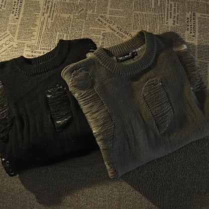 Amerikanischer New Retro Hole Fake Two Sweaters für Herren und Damen Y2k Streetwear High Street Fashion Punk Style Lockerer Freizeitpullover