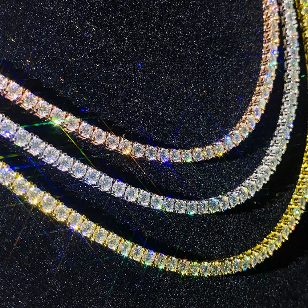 Certified Moissanite Tennis Necklace 2/3/4/5/6.5mm Solid 925 Sterling Silver Diamond Tennis Necklaces