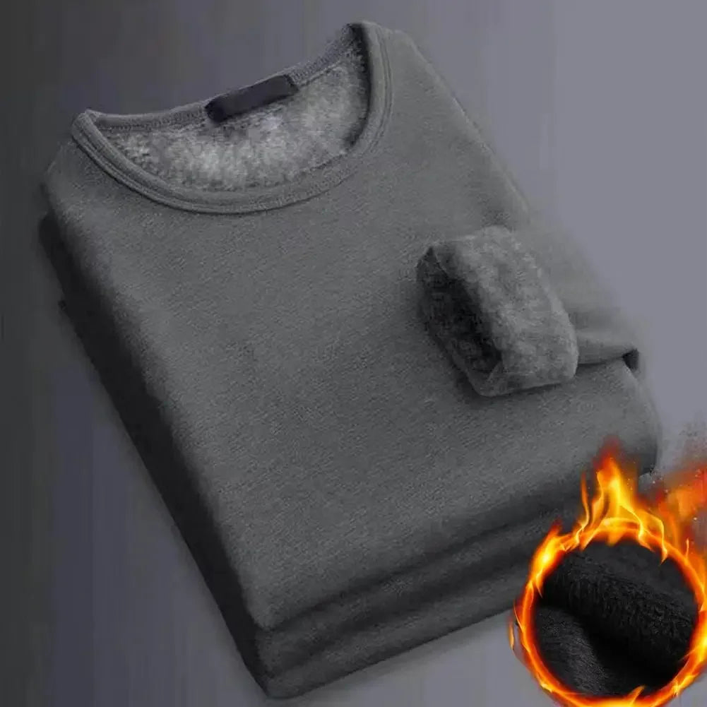 Winter Men Thickening Velvet Warm Tops Men's Long-sleeved Thermal Underwer Male Round Neck Fashion T-shirt