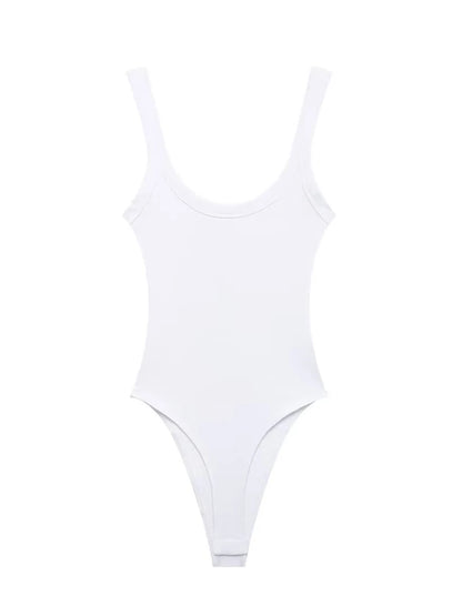 Women's Skinny Ribbed Bodysuits O Neck Straps Snap-Button Sexy Fashion Female Playsuits Comfortable Stretchy Clothing