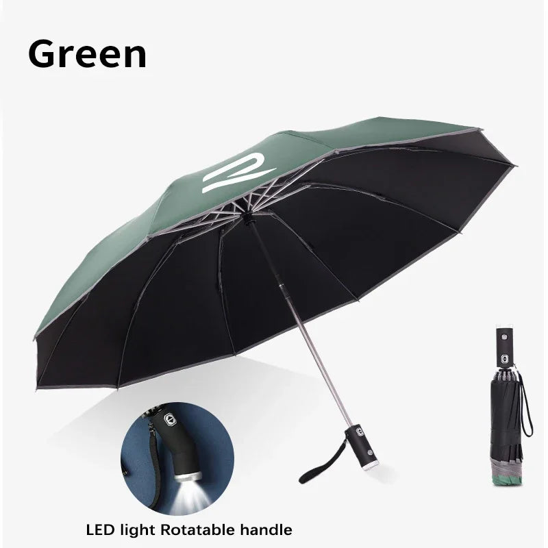 Car Led Light Automatic Folding Windproof Sunshade Umbrella For Volkswagen R Touareg Tiguan Magotan GTI Golf Passat Arteon Polo