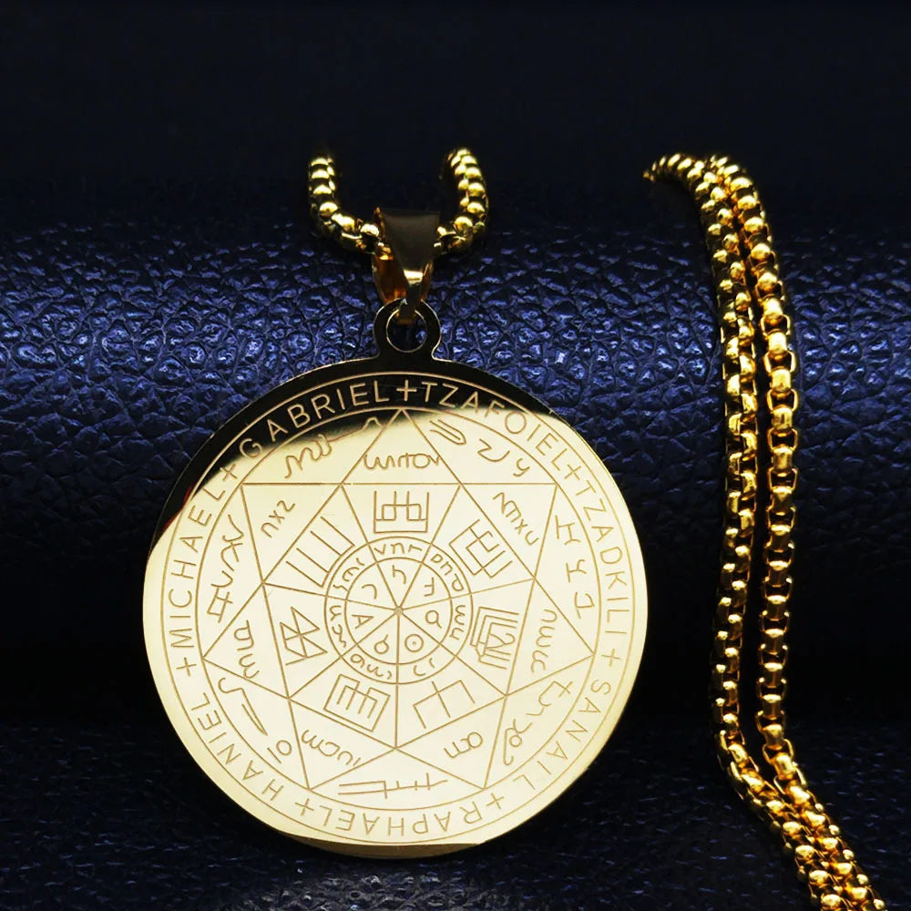 Seven Archangels Amulet Stainless Steel Necklaces Men Seal of Solomon Talisman Necklace Protection Jewelry collar