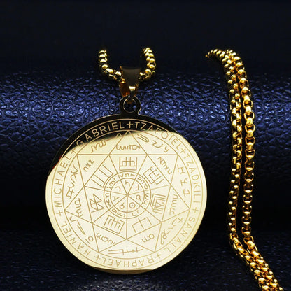Seven Archangels Amulet Stainless Steel Necklaces Men Seal of Solomon Talisman Necklace Protection Jewelry collar