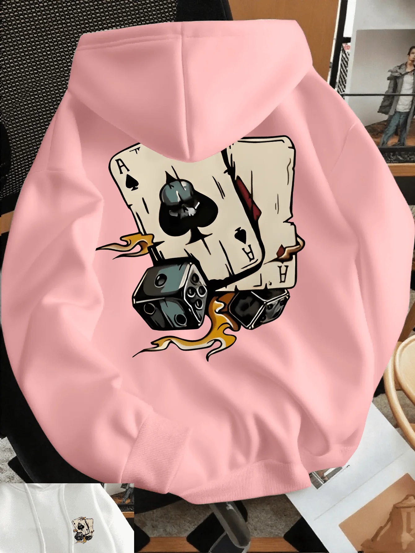 Men's Poker Card Print Hoodie Pullover Hoodie Sweater