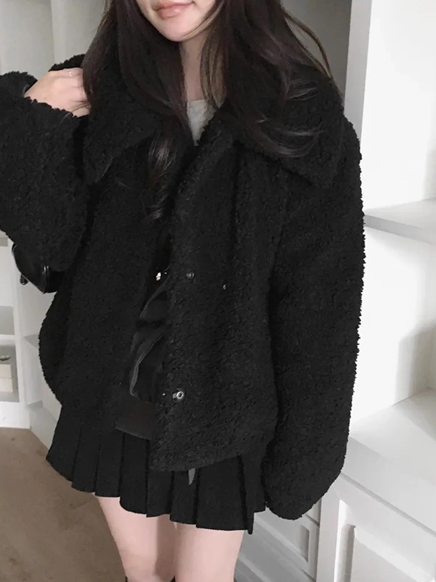 Cute Anti-Aging Doll Collar Cotton Lamb Fur ort Jaet Women's Winter Thiened Versatile Pure Color Cotton Coat