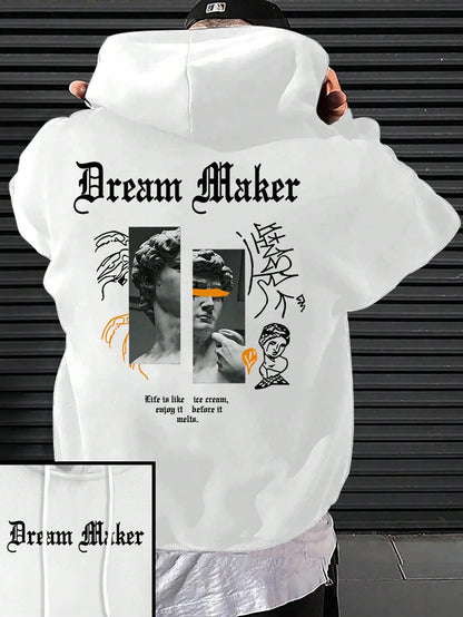 Dream Maker Brave Skulptur Muster Herren Kleidung Kreative Taschen Hoodies Hip Hop Herbst Streetwear Fleece Casual Herrenbekleidung