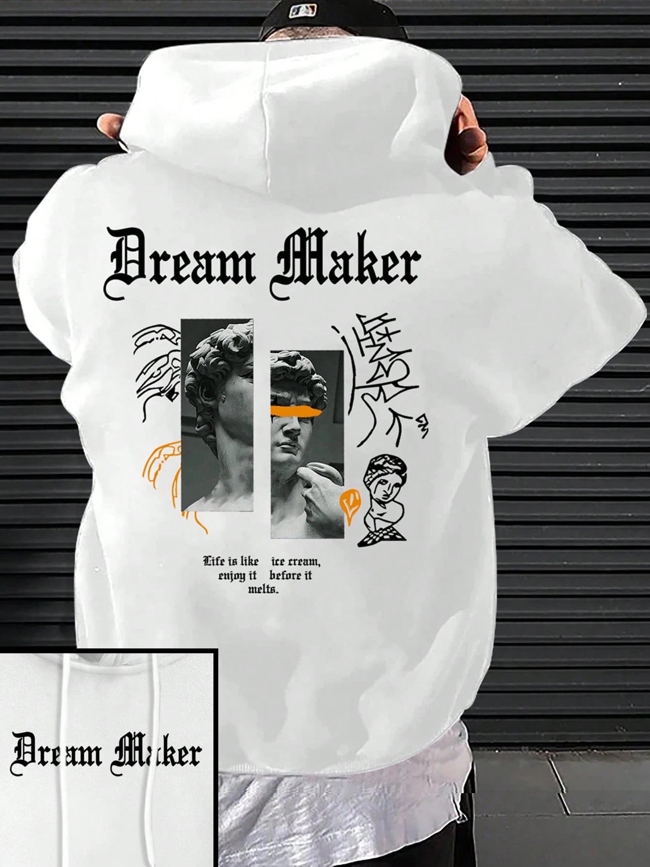 Dream Maker Brave Skulptur Muster Herren Kleidung Kreative Taschen Hoodies Hip Hop Herbst Streetwear Fleece Casual Herrenbekleidung