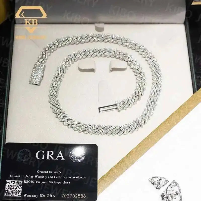 Gra Certificated Pure 925 Sterling Silver Added 18k Gold Plated 10mm Chains Vvs Moissanite Miami Cuban Link