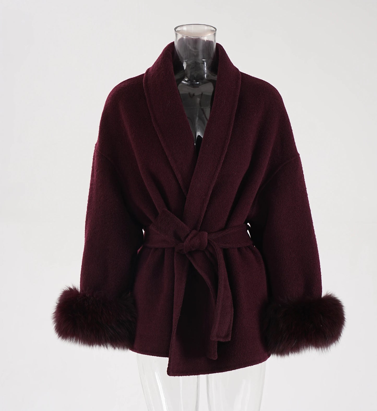 UCXQ Eleganter OL Business-Mantel Pelz-Patchwork Langarm Wollmantel Schöne Damenbekleidung Jacke Herbst 2025 Winter