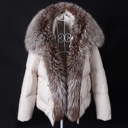 2025 MAOMAOKONG White Duck Down Jacket Winter Women Warm Loose Coat Natural Real Fox Fur Collar Thick Luxury Outerwear parkas