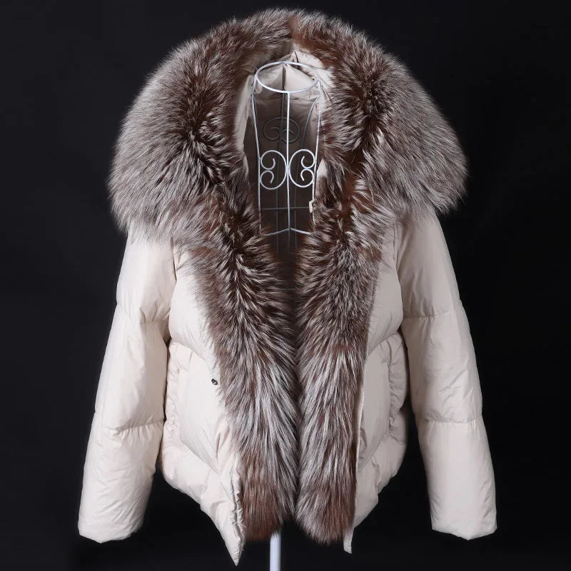 2025 MAOMAOKONG White Duck Down Jacket Winter Women Warm Loose Coat Natural Real Fox Fur Collar Thick Luxury Outerwear parkas