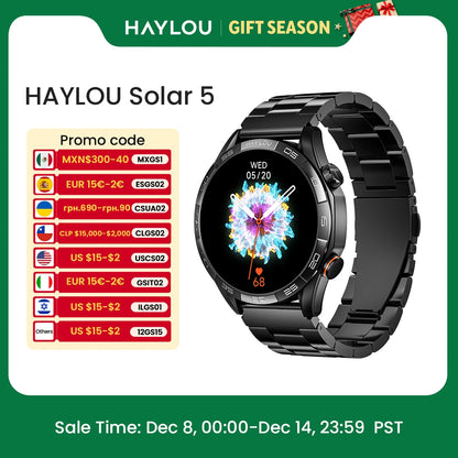 HAYLOU Solar 5 Sprachruf Smartwatch 1,58'' AMOLED Display 60Hz Smart Watch 24H Gesundheitsüberwachung Sport-Smartwatch für Herren