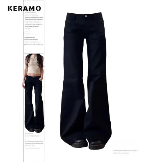 Normcore Y2K Baggy Schwarze Jeanshose Washed Vintage Lässige Minimalistische Hose Grunge High Waist Unifarbene Street Retro Jeans