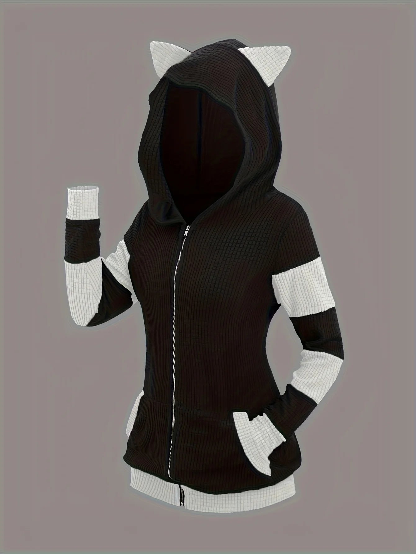 European cat ears long hooded pullover sweater coat