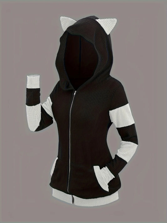 European cat ears long hooded pullover sweater coat