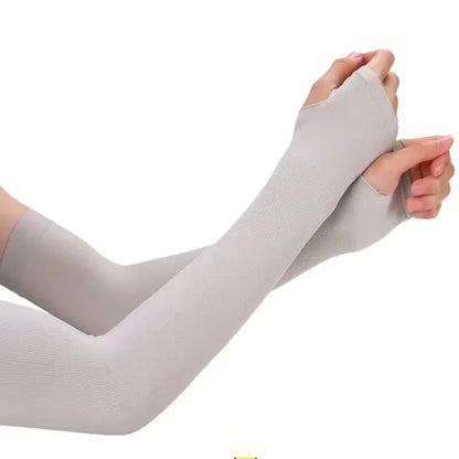 Summer Ice Silk Arm Sleeves Riding Sports Sunscreen Arm Cuff Sleeve Fishnet Fingerless Long Gloves Black Punk Rock Mesh Glove