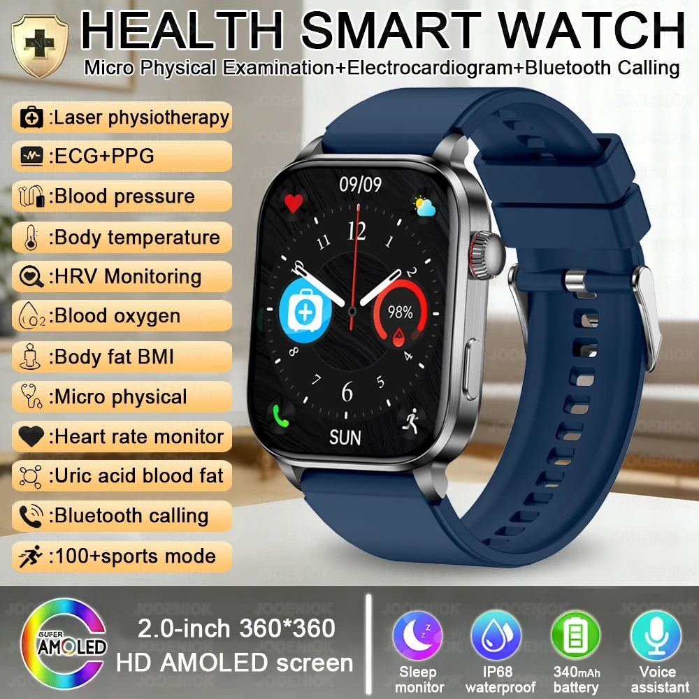 Laser Therapy Smart ECG Monitoring Uric Acid Blood Pressure Health Monitoring Bluetooth Call Smartwatch