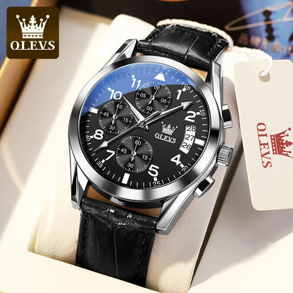 OLEVS Quartz Watch for Men Original Leather Strap Date