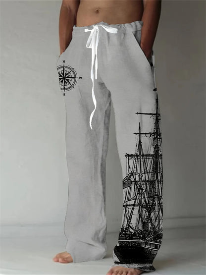 2025 Summer New Men's Casual Pants 3D Retro Shabby Print Beach Pants 100% Polyester Fiber Lightweight Stretch Cord Sweatpants