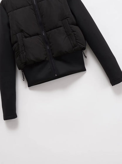 UNIZERA2025 autumn new women's casual fashion slim stretch fabric splicing cotton coat warm hooded cotton coat