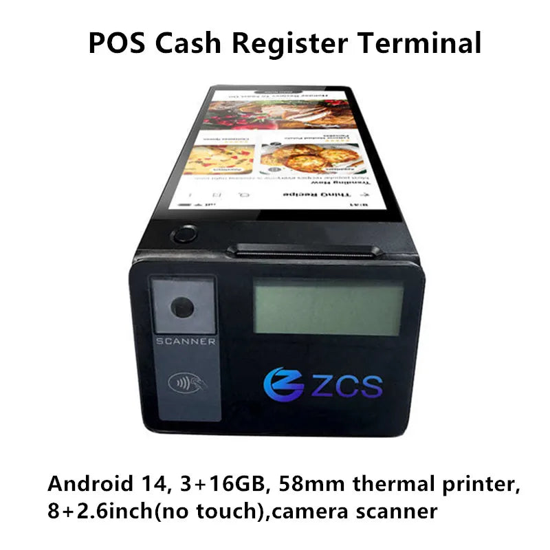 Z108 Android 14 POS Terminal 8" NFC Thermal Printer