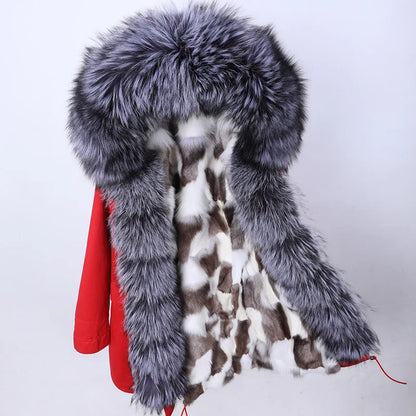 Maomaokong 2022 Winter Long Jacket Real Fur Coat Women Clothes Large Fur Collar Detachable Natural Fox Lining Parkas Leather Fur