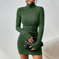 Strick-Unterkleid Damen Elegant Party Herbst Winter Rollkragen Langarm Sexy Etui Mini Kleider Enges Clubkleid