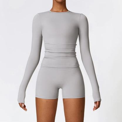 2PCS Yoga Set Women Gym Clothing Fitness Workout Set Sportswear Female Long Sleeve Crop Top High Waist Leggings Sports Suits