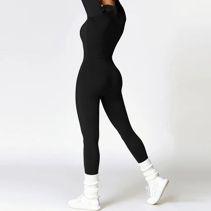 Zipper Winter Fleece Yoga Jumpsuits for Women Bodysuit Longsleeve Sport Overalls Fitness One-Piece Suit Gym Workout Tracksuit