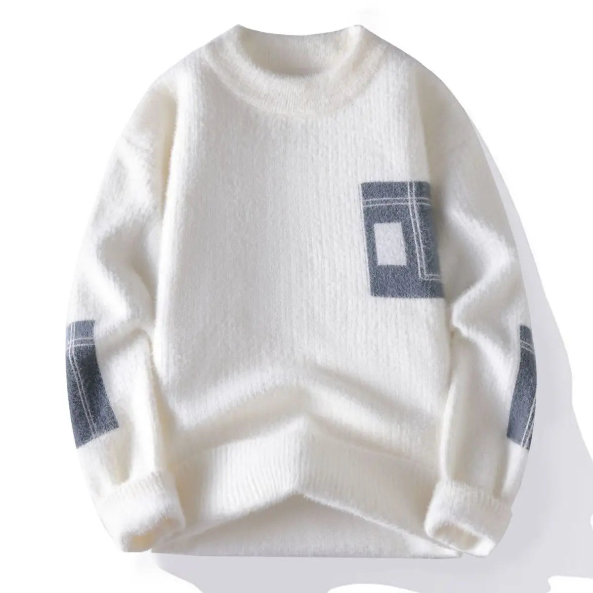 Sweater Men Contrasting Colors Fluffy Knitted Sweaters High Street Warm Pullovers Winter Couples Stylish Comfortable Sweaters